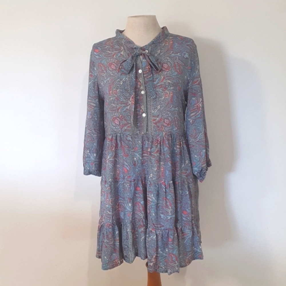 Caravan Co Size 12 approx Blue Floral Silk Blend Boho Dress - Picture 1 of 8